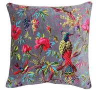 Riva Paoletti Paradise Funda de Cojín 50 x 50 cm Algodón Tacto Terciopelo Diseño Aves y Flores Chinoiserie (Gris)