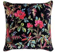 Riva Paoletti Paradise Funda de Cojín 50 x 50 cm Algodón Tacto Terciopelo Diseño Aves y Flores Chinoiserie (Negro)