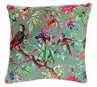 Riva Paoletti Paradise Funda de Cojín 50 x 50 cm Algodón Tacto Terciopelo Diseño Aves y Flores Chinoiserie (Mineral)