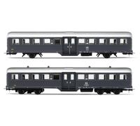 Rivarossi, FS, 2 vagones Corbellini 1947, versiones de 2 y 4 ejes, librea gris, periodo IV
