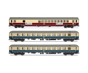 Rivarossi HR4349 DB, tren nocturno "Luna" (paquete de 3 unidades), coche bar WGmh 854 en color rojo-beige + 2 Bcm 246 en color azul océano, ep IV Vagones de Pasajeros