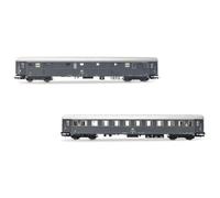 Rivarossi HR4366 FS, Pack de 2 Unidades, furgón portaequipajes Dz 83000 para Transporte de Bicicletas y Tipo 1946 Bz 33010 2a Clase, librea Gris, EP. IVb, Material rodante de autocares