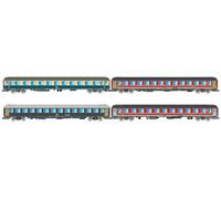 Rivarossi HR4375 FS/DB, Pack de 4 Unidades 2 'Italien-Holland-Express', DB Bcm 243 Azul/Beige, FS UIC-X 2a cl. Gris Rojizo, FS UIC-X 2a cl. y FS UIC-X '68 litera, EP. V Autocares