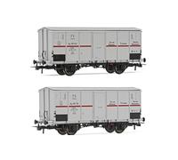 Rivarossi HR6562 FS Pack 2 vagones frigoríficos Hgb 2 Ejes carrocería metálica Plata Raya roja indicador de Carga UK Modelo FerrocarrilMaterial Móvil - Vagones
