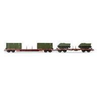Rivarossi HR6612 FS, Pack de 2 Unidades de vagones Planos de 4 Ejes RGS y Rgmms, Cargados con Dos contenedores de 20' y Dos vehículos Militares M113, EP. IV-V, Material rodante de vagones