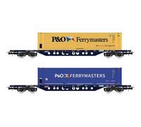 Rivarossi HR6614 Set 2 Vagónes Carga Mercitalia Intermodal, Librea Azul, P&o
