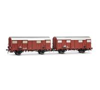 Rivarossi HR6696 FS, Paquete de 2 vagones Ghs con aireadores Bajos, librea marrón, uno con Luces Rojas traseras, EP. IV Railway Wagons