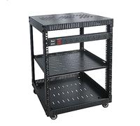 RIVECO Estante de red de 12U con ruedas para servidor, gabinete de marco abierto estéreo con cubiertas superiores e inferiores ventiladas, agujeros redondos postes de agujeros cuadrados disponibles