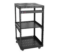 RIVECO Estante de red de 18U con ruedas para servidor, gabinete de marco abierto estéreo con cubiertas superiores e inferiores ventiladas, agujeros redondos postes de agujeros cuadrados disponibles