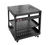 RIVECO Estante de red de 9U con ruedas para servidor, gabinete de marco abierto estéreo con cubiertas superiores e inferiores ventiladas, agujeros redondos postes de agujeros cuadrados disponibles