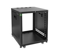 RIVECO POMU - Estante de red y estéreo de 12U con ruedas giratorias, gabinete abierto para montaje de equipos de audio y video de 19 pulgadas, agujeros redondos y cuadrados, asas integradas