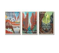 Rivendell LOTR Póster de viaje - El Señor de los Anillos - Pósteres retro vintage - Juego de 3, pintura en lienzo, póster de pared, pergamino, impresión artística, decoración para paredes, pósteres