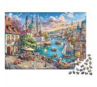 River City Scene Rompecabezas 1000 Piezas para Adultos Rompecabezas European Town Rompecabezas Juegos Educativos Hermosa Decoración Desafiante Colorido Un Único 100% Cartón Reciclado 70x50cm/1000pz