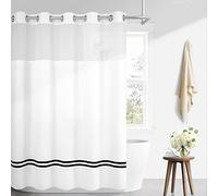 River Dream Cortina de Ducha de Tela con Forro a presión, Acento Satinado a Rayas Negras, no Necesita Ganchos, Ventana Transparente, imanes, Anillos divididos cromados, 71 Pulgadas de Ancho x 74