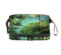 River with Pond, Red Fishes Mushroom - Neceser de doble capa para mujeres y niñas, neceser de viaje, bolsa organizadora de maquillaje con compartimento para cepillos, multicolor, 27x15x14