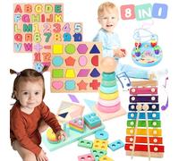 RIVERMUM- Pack 8 Juguetes Montessori 1 años y 2, Juguetes de Madera Educativos, Juegos Montessori Estimulación Temprana, Regalo Bebe 1 año, y Regalo Niños y Niñas 2 3 años (8 Juguetes incluidos)