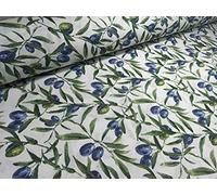 RIVERO Tejidos. Tejido de loneta con Estampado de Aceitunas con 280 cm. Se Vende por Metros. Ideal para la confección de Cortinas, manteles.