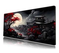 Riverside - Alfombrilla de Escritorio Japonesa de Luna Llena, Grande, Color Negro y Rojo, Alfombrilla de Mouse XXL para Teclado de 80 x 30 cm, Alfombrilla de Mouse extendida para Laptop, computadora