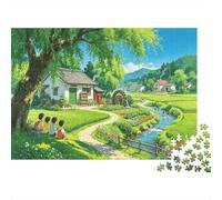 Riverside Cottage Jigsaw Puzzle 1000 Piezass Material Reciclable Pastoral Art Adulto Jigsaws Tiempo de Juego Familiar Props Juego Familiar Interesante para el Hogar 38x26cm/1000pcs