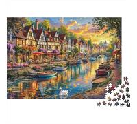 Riverside European Town Puzzle de 1000 Piezas Papel Puzzle para Adultos Atardecer Relajante Decoración Regalo Familiar 38x26cm/1000pcs