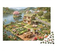 Riverside Farm Adulto Jigsaws 1000Pc Material Reciclable Chinese Countryside Puzzles Tiempo de Juego Familiar Props Cumpleaños de Familia y Amigos 52x38cm/1000pcs