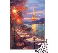 Riverside Night View Puzzle de 1000 Piezas para Adultos Café Exterior Juego de Puzzle 1000 Piezas Relajación Regalo 52x38cm/1000pcs