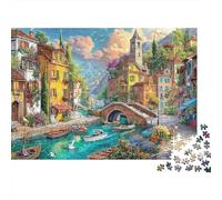 Riverside Town Puzzle de 1000 Piezas Papel para Adultos Edificios Coloridos Juego de Puzzle 1000 Piezas Decoración Hogar 70x50cm/1000pcs