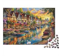Riverside Town Puzzle de 1000 Piezas Papel para Adultos Sunset View Juego de Puzzle 1000 Piezas Relajante Familia Decoración Regalo 38x26cm/1000pcs