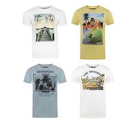 riverso - Camiseta para Hombre RIVLukas, 4 Unidades, Cuello Redondo, algodón, impresión Animal 1 x Blanco (Jjd) 1 x Amarillo (JD) 1 x Azul (Mjd) 1 x Blanco (JD). XXXXXL