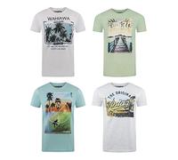 riverso - Camiseta para Hombre RIVLukas, 4 Unidades, Cuello Redondo, algodón, impresión Animal 1 x Blanco (Mjd) 1 x Verde (Jjd) 1 x Turquesa (Ljd) 1 x Gris (JD). L