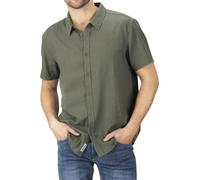 riverso RIVCarlo Camisa de lino para hombre, manga corta, corte regular, camisa de verano, camisa de lino, con botones, monocolor, blanco, beige, azul, verde, S, M, L, XL, XXL, 3XL, 4XL, 5XL, Ivy
