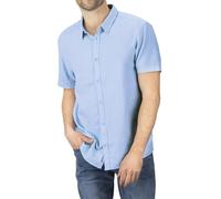 riverso RIVCarlo Camisa de lino para hombre, manga corta, corte regular, camisa de verano, camisa de lino, con botones, monocolor, blanco, beige, azul, verde, S, M, L, XL, XXL, 3XL, 4XL, 5XL, Azul
