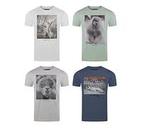 riverso RIVFritz - Juego de 4 Camisetas para Hombre con impresión fotográfica de Cuello Redondo y Manga Corta, de algodón Normal, Estampado de Animales, Farbmix 1, XXXXL
