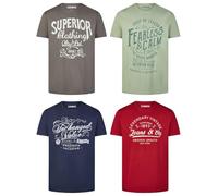 riverso RIVLeon Camiseta estampada de cuello redondo y mangas cortas para hombre, 4 unidades, 100 % algodón, corte regular, verde, azul, blanco, gris, rojo, naranja, S, M, L, XL, 2XL, 3XL, 4XL, 5XL,