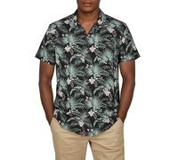 riverso RIVMick - camisa de manga corta para hombre, corte regular, verano, hawaiana, bolsillo en el pecho, flores, estampado fotográfico, ocio, verde, azul, negro, S, M