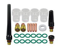 RIVERWELD Kit de 26 piezas para antorcha TIG SR WP 17 18 26 con lente de gas corto cuerpo de pinza 17GL332 boquilla de cuarzo aislada #12 de 22 mm y aislante 17GLG20 orificio de 2.4 mm 26pz