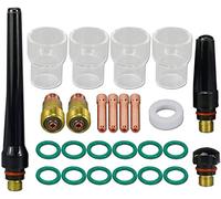 RIVERWELD Lente de gas TIG Stubby 17GL332 10N24S, boquillas de cuarzo de 2,4 mm, copa n.° 12, tapa trasera TIG de 21,0 mm, kit 57Y02 57Y04 para antorcha de soldadura TIG SR WP 17 18 26, 26pcs