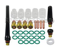 RIVERWELD TIG Achaparrado Colleta Boquilla de cuarzo transparente Copa de vidrio Cuarzo No.4 No.5 No.6 No.7 No.8 No.10 No.12 Kit de tamaño surtido SR WP 17 18 26 TIG Soldadura Antorcha 33pcs