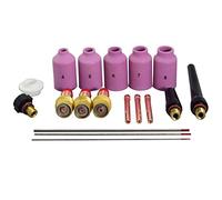 RIVERWELD Tig Gas Lens Colleta Codo Alúmina Boquilla Sábana 2% Torated WT20 Red Tungsten Electrodo Surt Surort Kit Fit QQ300 SR WP 17 18 26 Tig de soldadura Torca 18pcs