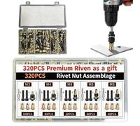 Rivet Nut Kit, M3-M8 Carbon Steel Threaded Rivet Nuts Automotive, 320 Piece | Hardware Nut Set for Furniture Retrofitting Bicycle Electrical Cabinet Metal Fastening Projects