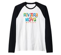 Riviera Maya México Diseño Tropical Retro Camiseta Manga Raglan