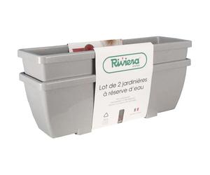 Riviera RIV3580796587772 Jardinera EVA - Juego de 2 jardineras de Plástico - 57 cm - Color Piedra