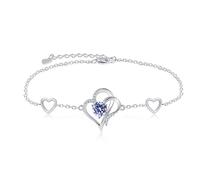 RIVIKO Pulsera de plata de ley 925 con circonitas y piedras de nacimiento de eslabones ajustables para madre, esposa, niñas, hermana, cumpleaños, Navidad, Día de la Madre, regalo de joyería, Plata de ley, circonia cúbica