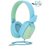 Riwbox CS6 Auriculares de Diadema para niños, Ligeros y Plegables, función de Uso compartido con micrófono y Control de Volumen, compatibles con PC,Kindle,Ordenador y Tablet Blue Green