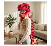 RIXANT Disfraz de esqueleto de dinosaurio 3D con máscara de calavera y extensión de columna vertebral, traje de dinosaurio portátil for accesorios de fotografía de Halloween(Rot,80cm)