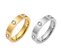 RIXERKOC 2Pcs Anillos de Amor Mujer 18K Chapado en Oro Circonita Anillo de Acero Inoxidable Alianzas de Boda Joyería San Valentín Madre Cumpleaños Regalos para Mujeres Niñas (Oro&Plata, 9)