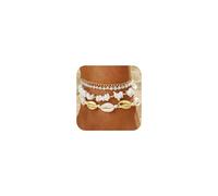 RIXERKOC Bohemio Juego de Pulseras Tobillera de Concha Estrella de Mar para Mujer, Oro 14K Boho Tobillera Ajustable, Playa Concha Perla Corazón Estrella de Mar Pie Regalos de Joyería (Piedra 4pcs)