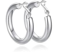 RIXERKOC Chunky Pendientes de aro de oro para las mujeres s925 plata esterlina Post Pendientes de aro de oro hueco 18K plateado Pendientes de aro de oro para las mujeres niñas (Plata-40 mm)