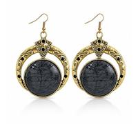 RIXERKOC Pendientes Colgantes Bohemios para Mujer, Pendientes Turquesa Retro Estilo Tribal Vintage Redondos con Colgante de Piedra Regalo de Joyería (Negro)