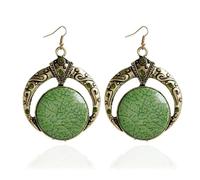 RIXERKOC Pendientes Colgantes Bohemios para Mujer, Pendientes Turquesa Retro Estilo Tribal Vintage Redondos con Colgante de Piedra Regalo de Joyería (Verde)